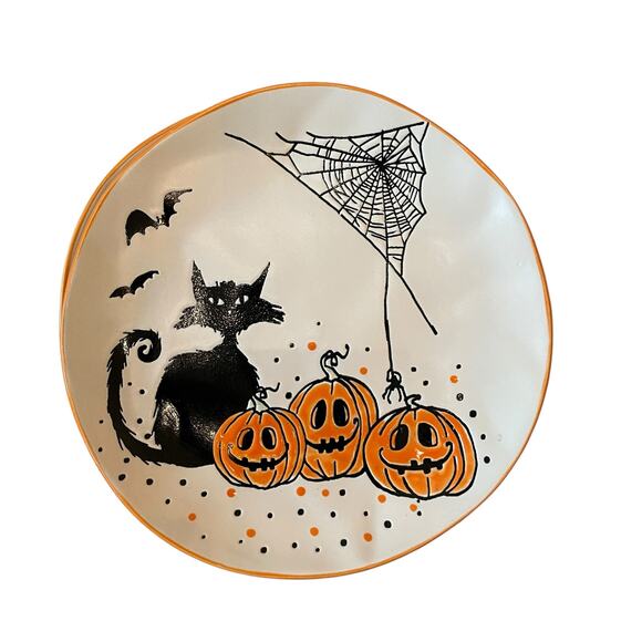 ELI & ANA Halloween Salad Plates 8in Black Cat Bats Pumpkins Set of 2 New - Picture 10 of 11